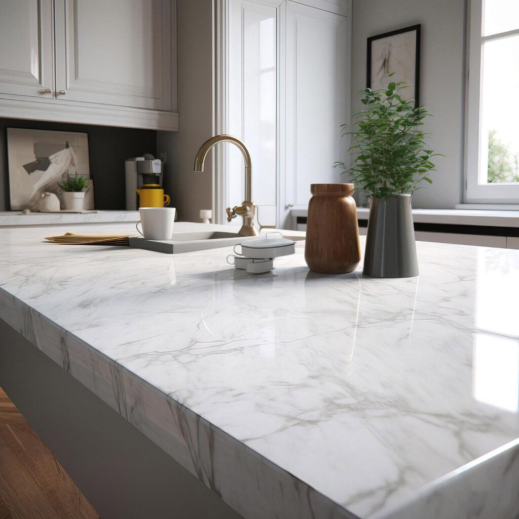 Sleek kitchen in Florida, with quarts countertop, as a concept of kitchen remodel near me. 