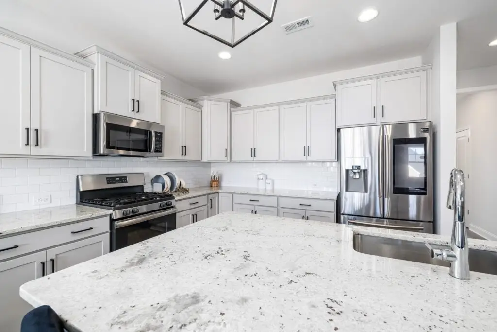 white granite kitchen countertop, as a symbol of most durable countertop materials and options.