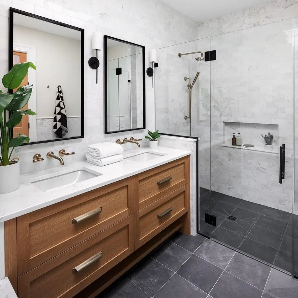 modern bathroom in Sarasota, renovated by Kirkplan Kitchen & Bath team of experts, symbol of bathroom remodeling services in Sarasota.